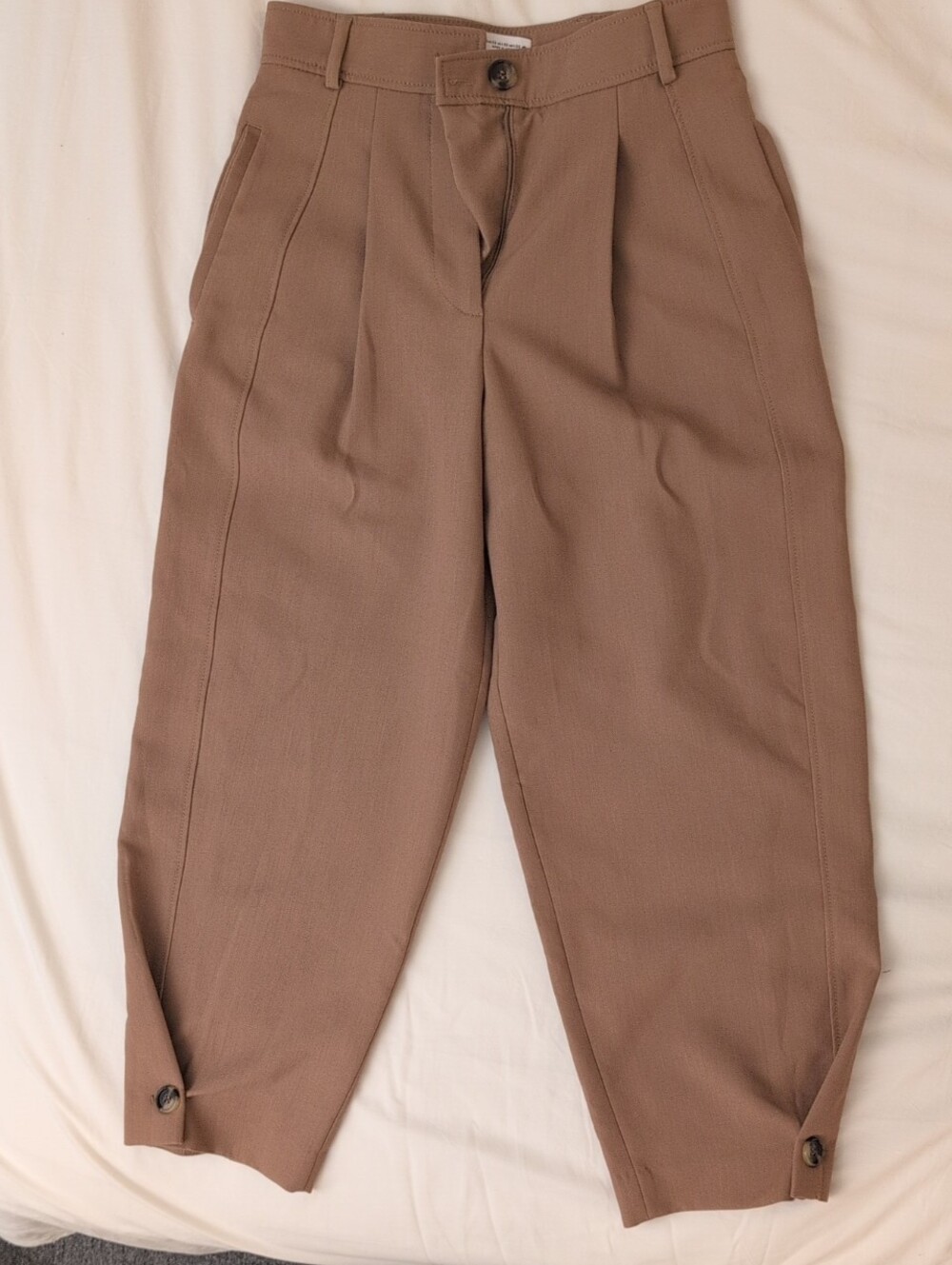 Zara Taupe Pleated High-Waist Trousers